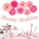 Hot Pink Birthday Party-Decorations Paper-Flowers - 14pcs Happy Banner Girl Lanterns Tissue Pom Poms,Women Streamers Garland Fans,21st 18th Princess Baby Sweet 16 Pretty Hanging Supplies Decor Hugfond by CozyNest Decor