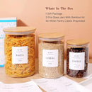 3 Pcs Glass Canisters with Airtight Bamboo Lids and 42 Kitchen Pantry Labels Preprinted - Clear Glass Flour and Sugar Storage Container Set - Large Glass Jars with Wood Lids(100 OZ/54 OZ/27 OZ) by CozyNest Decor