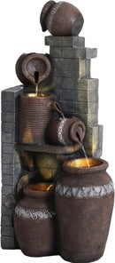 6-Tiers Garden Waterfall Fountain Outdoor - 40''H Water Fountains and Waterfalls, Large Outdoor/Indoor Floor Standing Resin Water Fountain with LED Light for Patio, Garden and Home (Grey) by GreenHaven Gardens