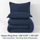 Litanika Navy Blue Oversized King Comforter Set Super King Plus Size, 3 Pieces Lightweight Solid Bedding Comforter Set, All Season Fluffy Bed Set (128x120In Comforter & 2 Pillowcases) by CozyNest Decor