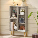 5 Cube Small Bookshelf,3 Tier Mid-Century Modern Bookcase with Legs,Wood Bookshelves Storage Organizer Shelf,Free Standing Narrow Book Shelves,Rustic Grey Corner Bookcases for Bedroom,Living Room by CozyNest Decor