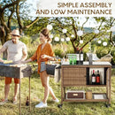Wicker Outdoor Bar Cart with 4 Lockable Casters, Patio Prep Stainless Table with 2 Ratten Doors Storage Cabinet,Island Cart with WPC Shelf for Grill, Kitchen and Garden, Brown by CozyNest Decor