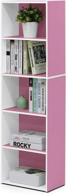 Furinno 5-Tier Reversible Color Open Shelf Bookcase , White/Pink 11055WH/PI by TinyTreasures Baby Boutique