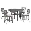5-Piece Counter Height Dining Table Set in 2 Table Sizes with 4 Folding Leaves and 4 Upholstered Chairs for Dining Room (Gray+Beige Cushion)