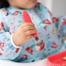 Bumkins Toddler Utensils, Kids Size Fork and Spoon Set, Silicone and Stainless-Steel Training Silverware, Angled Forks / Sporks for Self-Feeding, Children Hold Learning to Eat, 18 Months Up, Red by TinyTreasures Baby Boutique