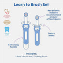 MAM Learn to Brush Set (1 Baby's Brush Toothbrush, 1 Training Brush, 1 Safety Shield), Baby Toothbrushes with Brushy The Bear, Interactive App, for Boys 5+ Months, Blue by TinyTreasures Baby Boutique
