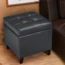 Adeco Bonded Leather Square Tufted Cubic Cube Storage Footstool, 18" Inch Ottomans & Storage Ottomans, With Lid, Dim Gray by CozyNest Decor