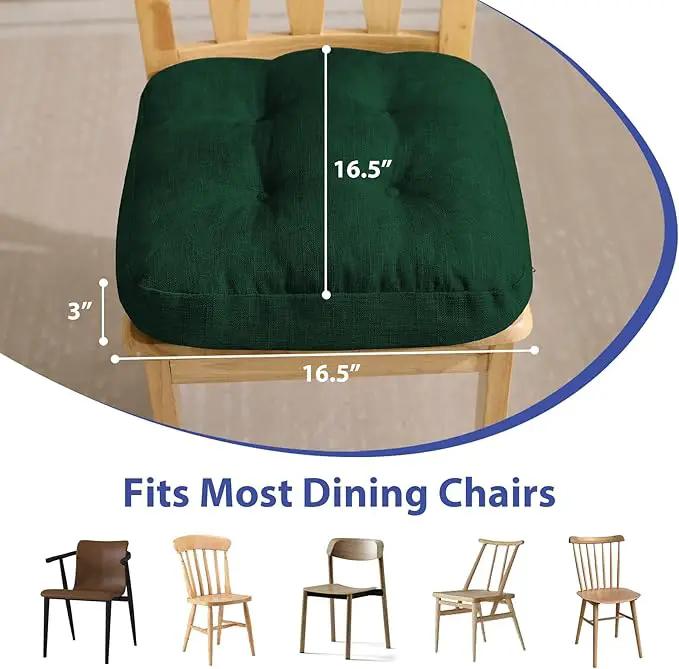 Chair Cushions for Dining Chairs, Dining Chair Cushions, Tufted Indoor Chair Pads with Ties & Non Slip Backing, Seat Cushions for Kitchen Chairs 16.5” x 16.5” x 3.5”, Set of 4, Green, photo 3 of 7