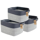 COMFY-HOMI 3Pack Cotton Rope Square Basket with Handles for Shelves|Dog Toy Storage Bin|Shoe Organizer - New 13.5" x 11" x 9.5" (Light Grey) by TinyTreasures Baby Boutique