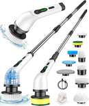 Electric Spin Scrubber, Cordless Shower Scrubber Rotary Floor Brushes & Pad Drivers with 9 Brush Heads - 2H Dual Speed, IPX7 Waterproof Extension Handle for Bathroom Tile Car Cleaning, Whtie-Q by CozyNest Decor