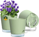6 inch Self Watering Pots for Indoor Outdoor Plants, 3 Pack Flower Plant Pots with Drainage Holes and Clear Reservoirs, Visible Water Level, Plastic Planters with Wicking Rope, Green by CozyNest Decor