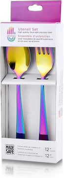 Ahimsa Stainless Steel Kids Utensils - Kids Fork and Spoon Set, Pediatrician Designed Rainbow Silverware Set, 100% BPA Free & Dishwasher Safe (Rainbow) by CozyNest Decor