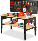 48“ Adjustable Height Workbench Work Bench for Garage Work Table with Under Table Shelf Heavy Duty Rubber Wood Top for Shop Woodworking, Office, Home, Commercial by GreenHaven Gardens