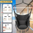 Y- STOP Hammock Chair Hanging Rope Swing, Max 500 Lbs, 2 Cushions Included, Large Macrame Hanging Chair with Pocket, Cotton Weave for Superior Comfort, Durability (Dark Grey) by GreenHaven Gardens