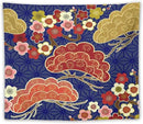 HZOHNAGO Japanese Tapestry Art Abstract Colorful Cherry Blossom Blue Background Pattern Printed Wall Tapestry Painting Wall Hanging for Bedroom Living Room Dorm 60" W x 50" H by CozyNest Decor