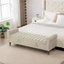 Wide Upholstered Storage Bench With Rolled Armrest For Bedroom - Griege by HouseOfZazla