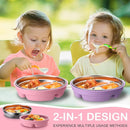 Nuogo 2 Pcs Stainless Steel Baby Suction Plates with Removable Silicone Shell 2-in-1 Metal Toddler Bowl Divided for Picky Eaters Kids Feeding Led Weaning Supplies, Dishwasher Safe (Purple,Pink) by TinyTreasures Baby Boutique
