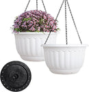 YIKUSH Planters for Outdoor Plants 2 Pack White Plant Pots with Drainage Hole and Absorbing Tray Hanging Planters for Indoor Plants (12 inch, 3 Hooks) by GreenHaven Gardens