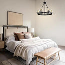 Black Wagon Wheel Chandelier, 24 Inch Black Chandeliers with Unique Glass Shade, 6-Light Crystal Farmhouse Wagon Wheel Chandeliers for Dining Room, Round Chandelier for Living Room, Foyer, Entryway by CozyNest Decor