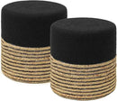 REDEARTH · Cylindrical Pouf Ottoman - Braided Pouffe Accent Sitting Round Footrest for Living Room, Bedroom, Nursery, kidsroom, Patio ; 70% Cotton 30% Jute, Set of 2 (14.5x14.5x16; Black Natural) by CozyNest Decor
