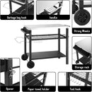 Dining Cart Table with Three Shelf, Movable Outdoor BBQ Grill Table Pizza Oven Stand with Three Hooks, Kitchen Cart Island Multifunctional Food Prep Table for Inside and Outside (Sliver) by CozyNest Decor