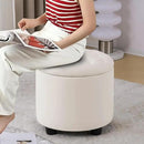 Furniliving Upholstered Button Tufted Round Ottoman, PU Storage Ottoman Round, Removable Lid Convenient Footstools, Classic Ottoman with Storage for Vanity, Nursery Room，IvoryWhite by CozyNest Decor