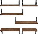 AMADA HOMEFURNISHING Wall Shelves Set of 6, Rustic Farmhouse Floating Shelves for Bedroom, Bathroom & Living Room, Brown Wood by TinyTreasures Baby Boutique