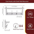 2 Pack Coat Rack Wall Mount, Bamboo Coat Hook with Storage Shelf, Coat Hanger with 8 Dual Hooks, Wall Floating Shelf for Entryway Hallway Kitchen, Bathroom, Bedroom (White+Slive) by CozyNest Decor