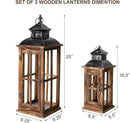 Large Farmhouse Decorative Wooden Lanterns Set of 2, Rustic Burnt Wood Floor Lanterns, Indoor/Outdoor Hurricane Lanterns for Home Decor (No Glass) by CozyNest Decor