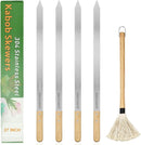27" 304 Stainless Steel Skewers for Grilling,1 Inch Wide Extra Large Skewers for Kabobs with Wooden Handle,Metal Flat Barbecue Skewer Make Koobideh Brazilian-BBQ Skewer(4),BBQ Mop Brush(1) by GreenHaven Gardens