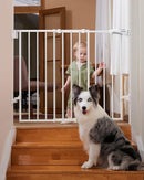 Babelio 26-43" No Bottom Bar Baby Gate for Babies, Elders and Pets, 2-in-1 Hardware Mount Dog Gate for The House, Stairs and Doorways, with Large Walk Thru Door, White by TinyTreasures Baby Boutique