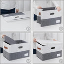 PRANDOM Foldable Storage Bins with Lids [3-Pack] Fabric Collapsible Storage Boxes Baskets Cubes Containers with Handles for Closet Living Room Bedroom (Grey & White 17.7x11.8x11.8'') by TinyTreasures Baby Boutique
