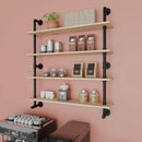 Industrial Pipe Wall Shelves Shelving with Real Wood Plank,48 Inches Floating Shelf for Wall Farmhouse Book Shelves Dark Brown 4 Tier for Kitchen,Living Room Decor and Bar Shelving by CozyNest Decor