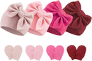 BQUBO Newborn Baby Hats Mittens Set Hospital Hat Beanie Infant Bow Hats Baby Gloves No Scratch Mittens for 0-6 Months by TinyTreasures Baby Boutique