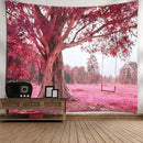FENDROM Autumn Pink Flower Tapestry Window View Wall Hanging, Nature Forest Floral Trees Garden Scenic Tapestries for Living Room Home Office Dorm by CozyNest Decor