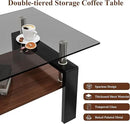 Glass Coffee Table Rectangle Living Room Center Table, with Gray Tempered Glass Tabletop and Brown MDF Layer,for Living Room and Office, Gray+Brown by CozyNest Decor