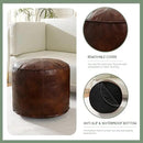 HIGOGOGO Round Stuffed Pouf Ottoman, Pu Leather Poufs with Foam Chunk Filling, Furry and Fluffy Pouf Foot Stool Storage Ottoman, 26 X 18 Floor Poufs Foot Rest for Living Room,Dark Brown by CozyNest Decor