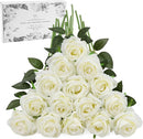 White Fake Roses Artificial Flowers - 16 Pcs Fake Artificial Roses Silk Flowers with Stems for Home Wedding Hotel Office Centerpiece Decor by CozyNest Decor