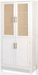 MISHAO 71" Kitchen Pantry Storage Cabinet, Tall Storage Cabinet with Rattan Doors & Adjustable Shelves, Freestanding Cupboard Wood Pantry for Kitchen, Living Room, Dining Room Hallway, White by CozyNest Decor