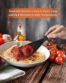 Cooking Spoon for Nonstick Cookwares, Great for Cooking and Serving Sturdy BPA-Free Matte Silicone, Wood Handle Spoon for Mixing, Scoop, and Scrape (Black & Grey, 11.4 inch) by CozyNest Decor