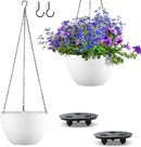Hanging Planters for Indoor Outdoor Plants, Set of 2 Self Watering Hanging Pots with Drainage Hole & Plug and 20" Chain & Hooks by GreenHaven Gardens