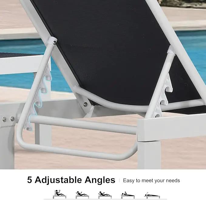 PURPLE LEAF Outdoor Chaise Lounge Staight Legs Adjustable Sunbathing Recliner with Side Table Navy Blue 2 Sets, photo 4 of 7