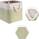 i BKGOO 3Pack Large Foldable Storage Bins，Collapsible Sturdy Cationic Fabric Organizing Storage Basket Cube with Cotton Handles for Home Office Shelf Clothes Toys Beige-Green 13×13×13 inch by CozyNest Decor