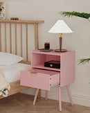 Nightstand,Modern Bedside Table with Storage Drawer and Open Wood Shelf, Accent Night Stand with Solid Wood Legs for Living Room, Bedroom and Small Spaces,Easy Assembly (Pink) by CozyNest Decor