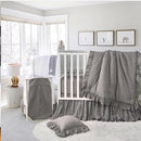 Brandream Crib Bedding Set 3 Pieces Ultra Soft 100% Cotton Bohemian Neutral Solid Grey Crib Comforter, Crib Sheet, Crib Skirt, Farmhouse Chic Ruffle Baby Girl Boys Nursery Bedding by TinyTreasures Baby Boutique