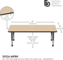 FDP Rectangle Activity School and Classroom Kids Table (30 x 60 inch), Toddler Legs, Adjustable Height 15-24 inches - Maple Top and Black Edge by CozyNest Decor