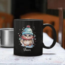 Winter Owl Design Coffee Mug - Custom Christmas Animal Black Cup, Personalized Name Themed 11oz 15oz Ceramic Cup for Owl Lovers, Xmas Decorative Gift by CozyNest Decor