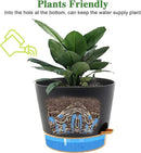 Self Watering Pots for Indoor Plants,12 inch Planters with Drainage Holes Plastic Flower Pots with Deep Reservoir, Black with Brown by CozyNest Decor