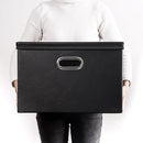 PRANDOM Large Stackable Storage Boxes with Lids [5-Pack] Leather Fabric Foldable Storage Bins Organizer Containers Baskets Cubes with Cover for Bedroom Closet Office Nursery Black(17.7x11.8x11.8) by TinyTreasures Baby Boutique