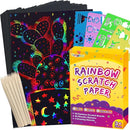 FUNNYB&G Rainbow Scratch Paper Art for Kids - 200 Pcs Magic Rainbow Scratch Paper Off Set Scratch Crafts Arts Supplies Kit Pads Sheets for Party Games Halloween Christmas Birthday Gifts by TinyTreasures Baby Boutique